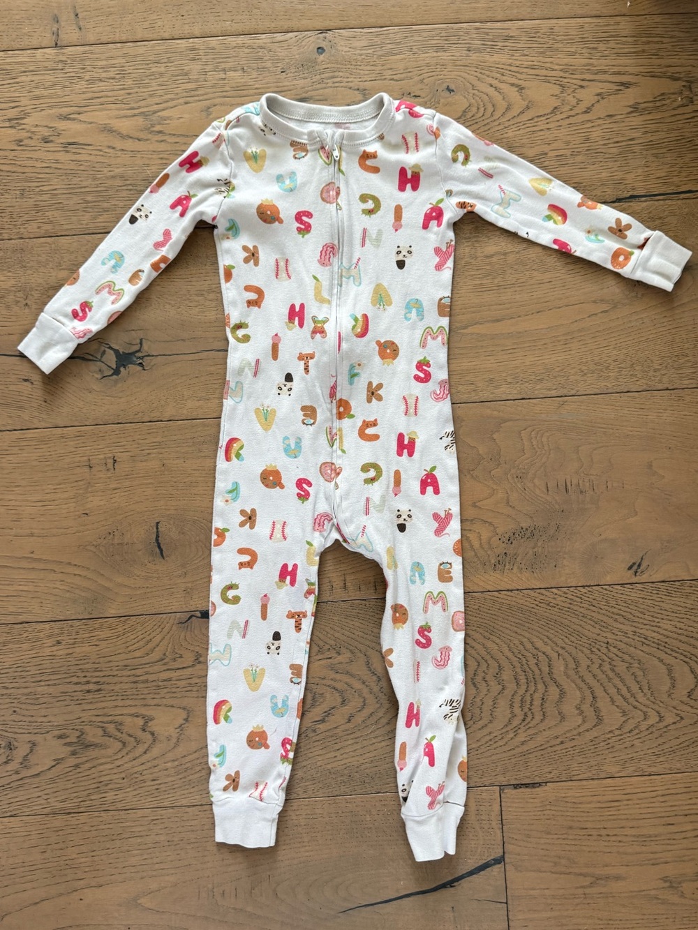 Old Navy White Zip-Up Kids Footie Pajamas with Multicolor Alphabet